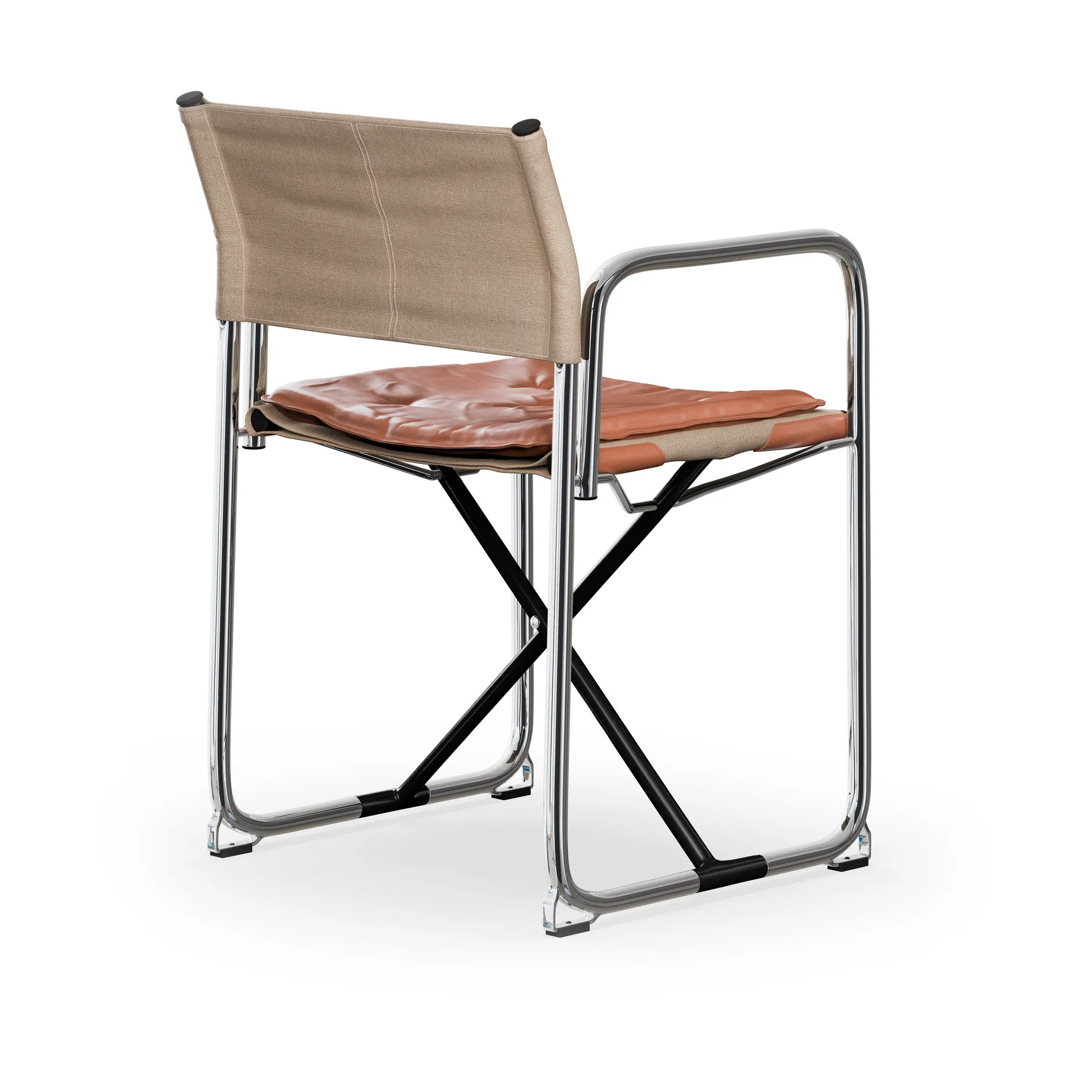 X75-2 armchair, Linen weave natural-Elmo Nordic leather Cognac-chrome legs Lammhults