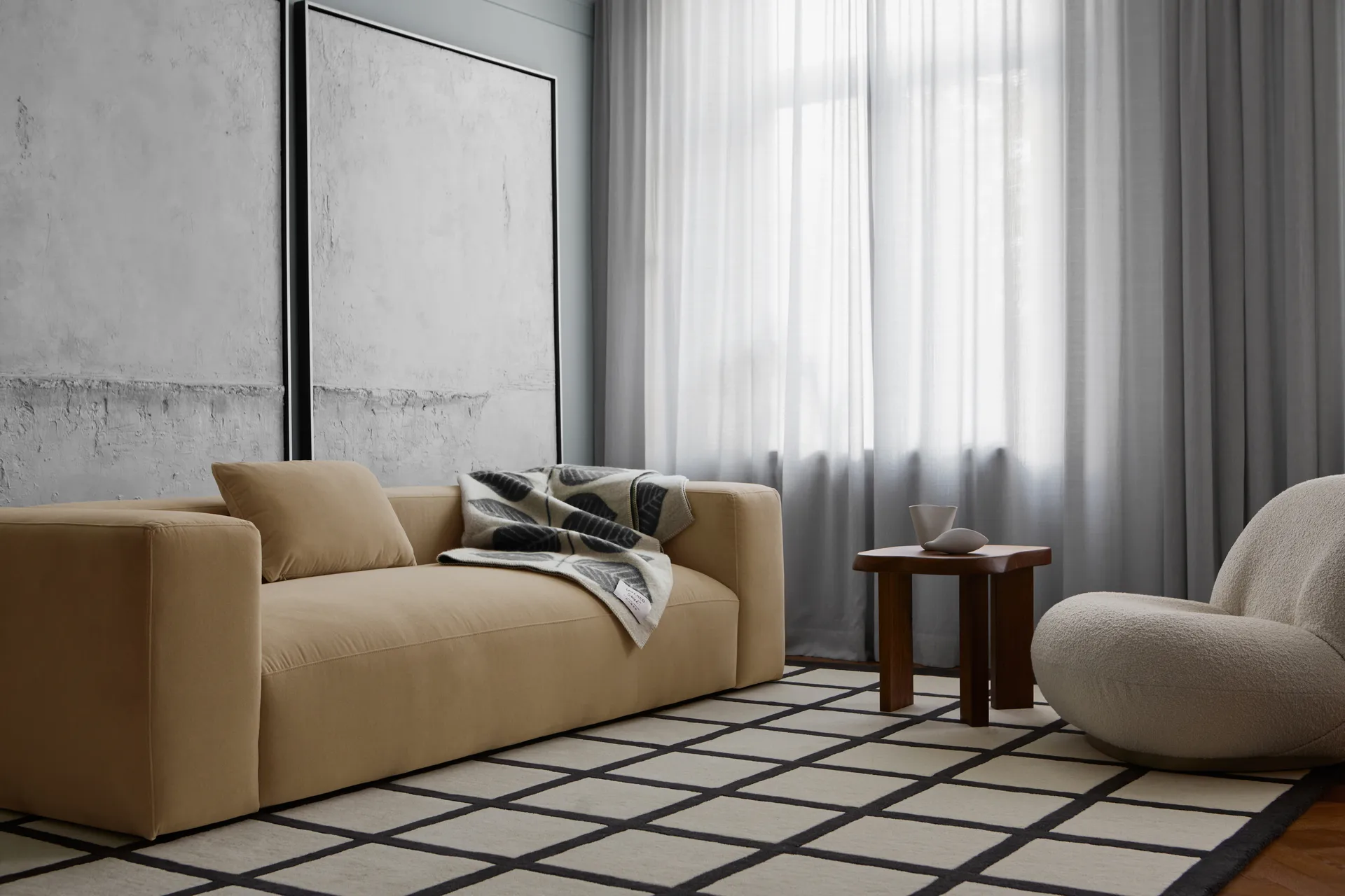Avenue Checked Bone wool carpet, Bone White, 200x300 cm Layered