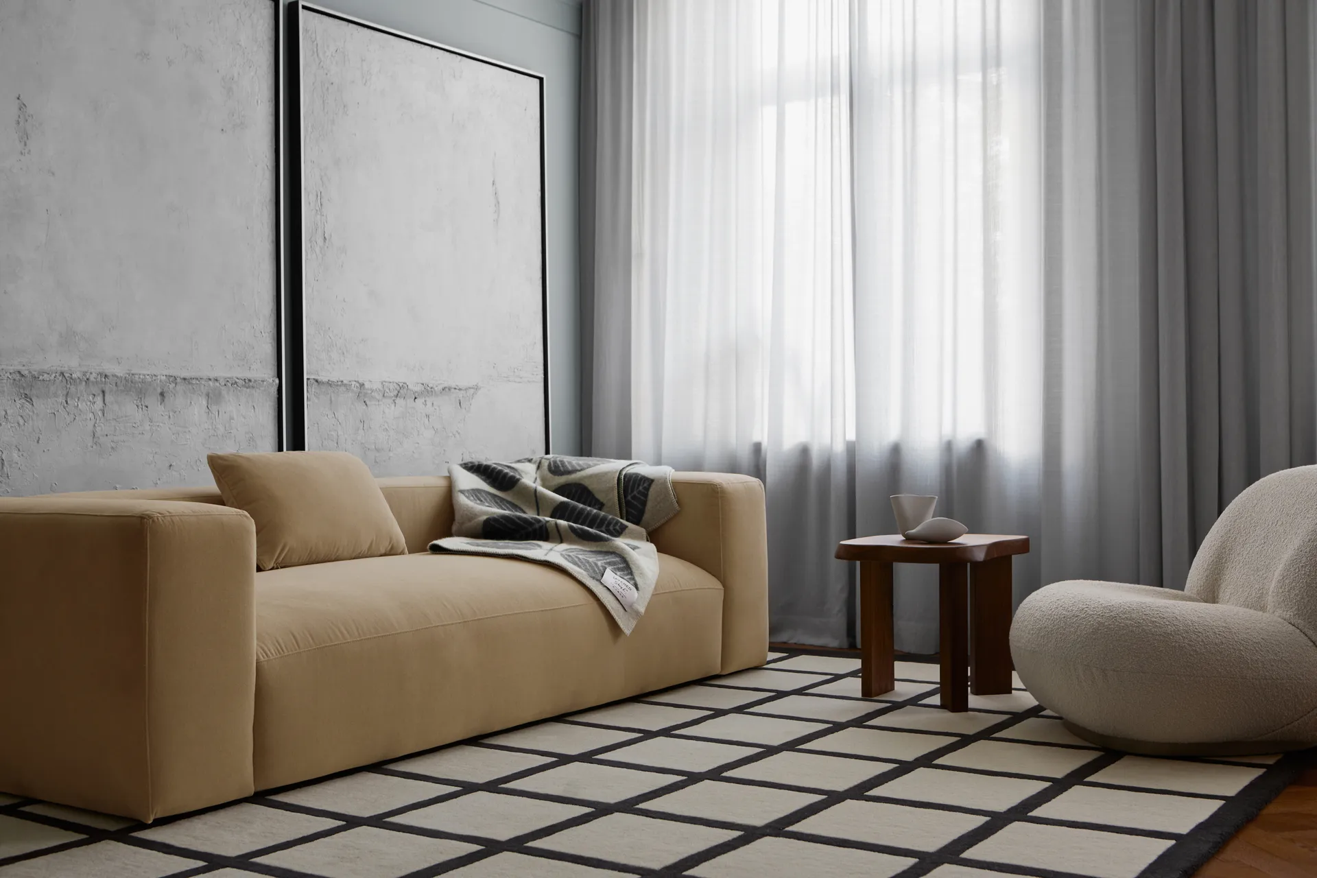 Avenue Checked Bone wool carpet, White. 180x270 cm Layered