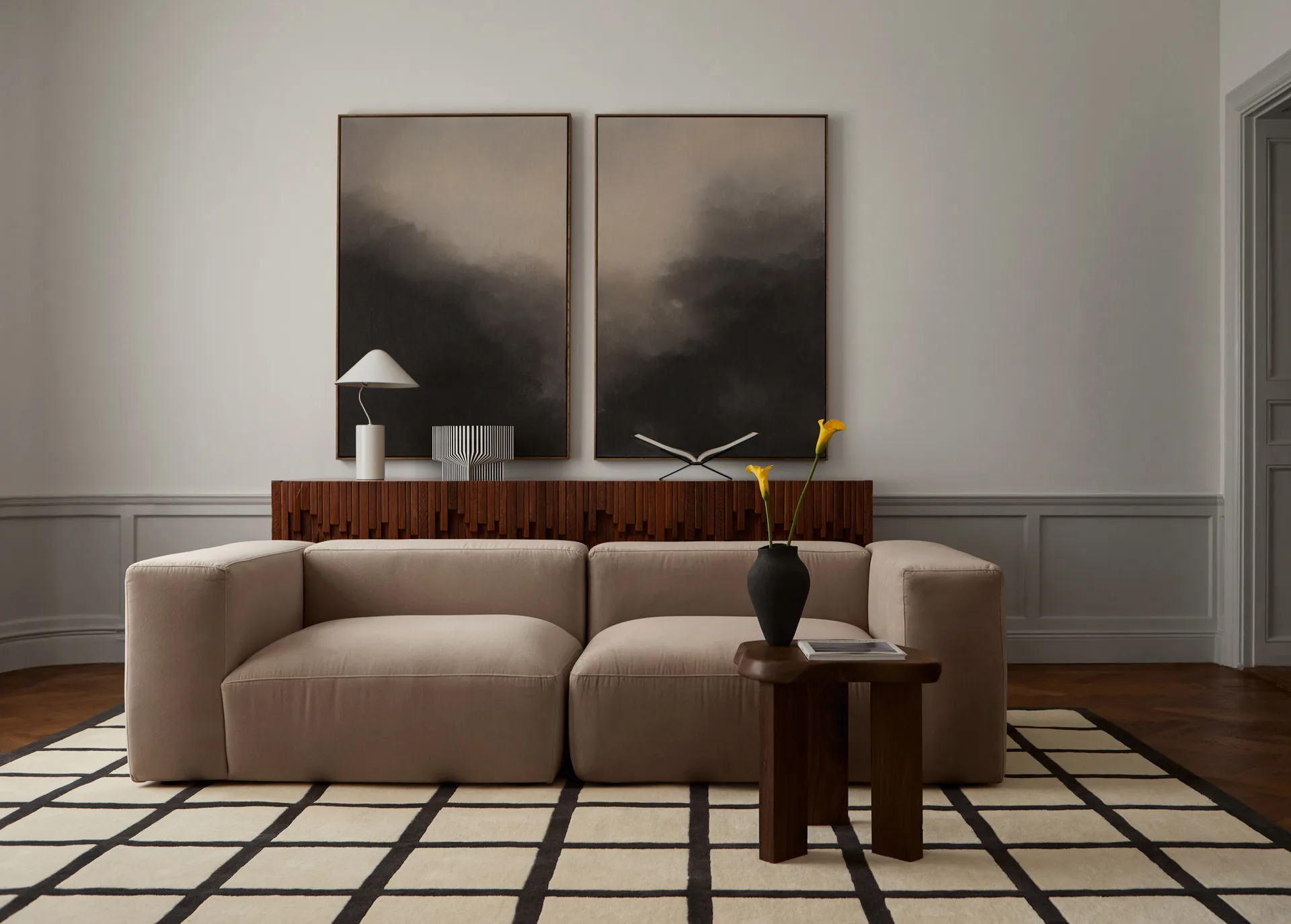 Avenue Checked Bone wool carpet, White. 250x350 cm Layered