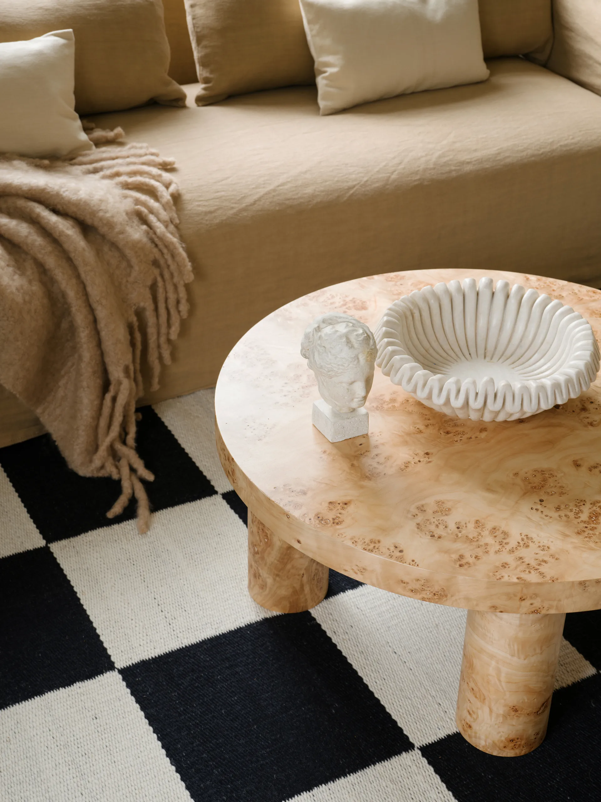 Chess wool rug, Black and white, 140x200 cm Layered