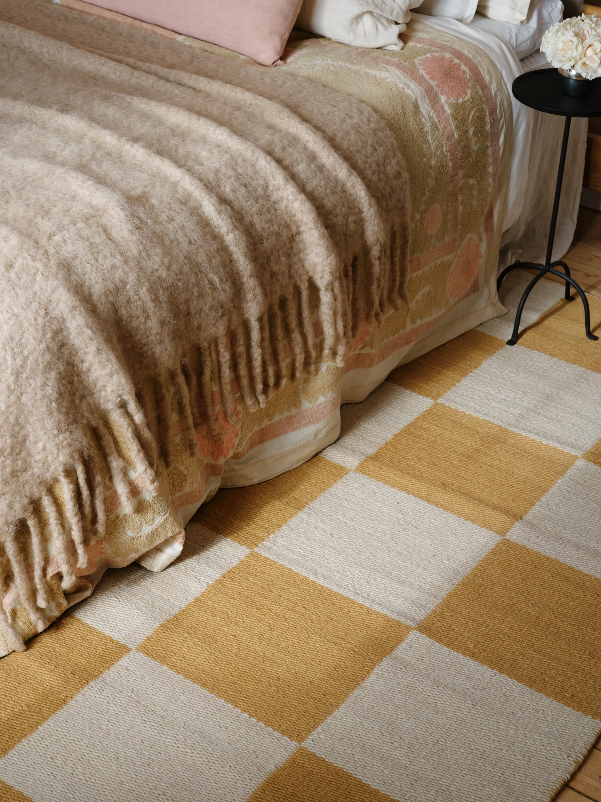 Chess wool rug, Harvest yellow, 200x300 cm Layered