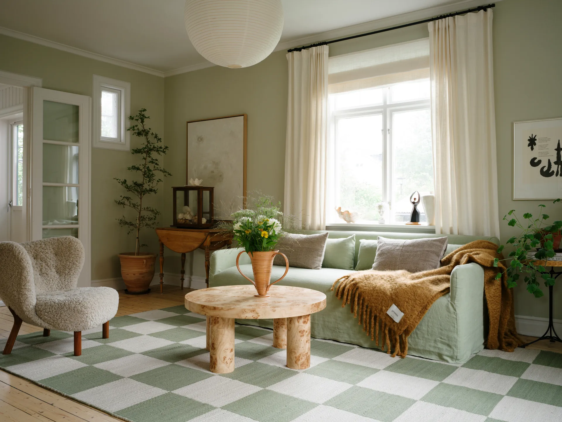 Chess wool rug, Sage, 180x270 cm Layered