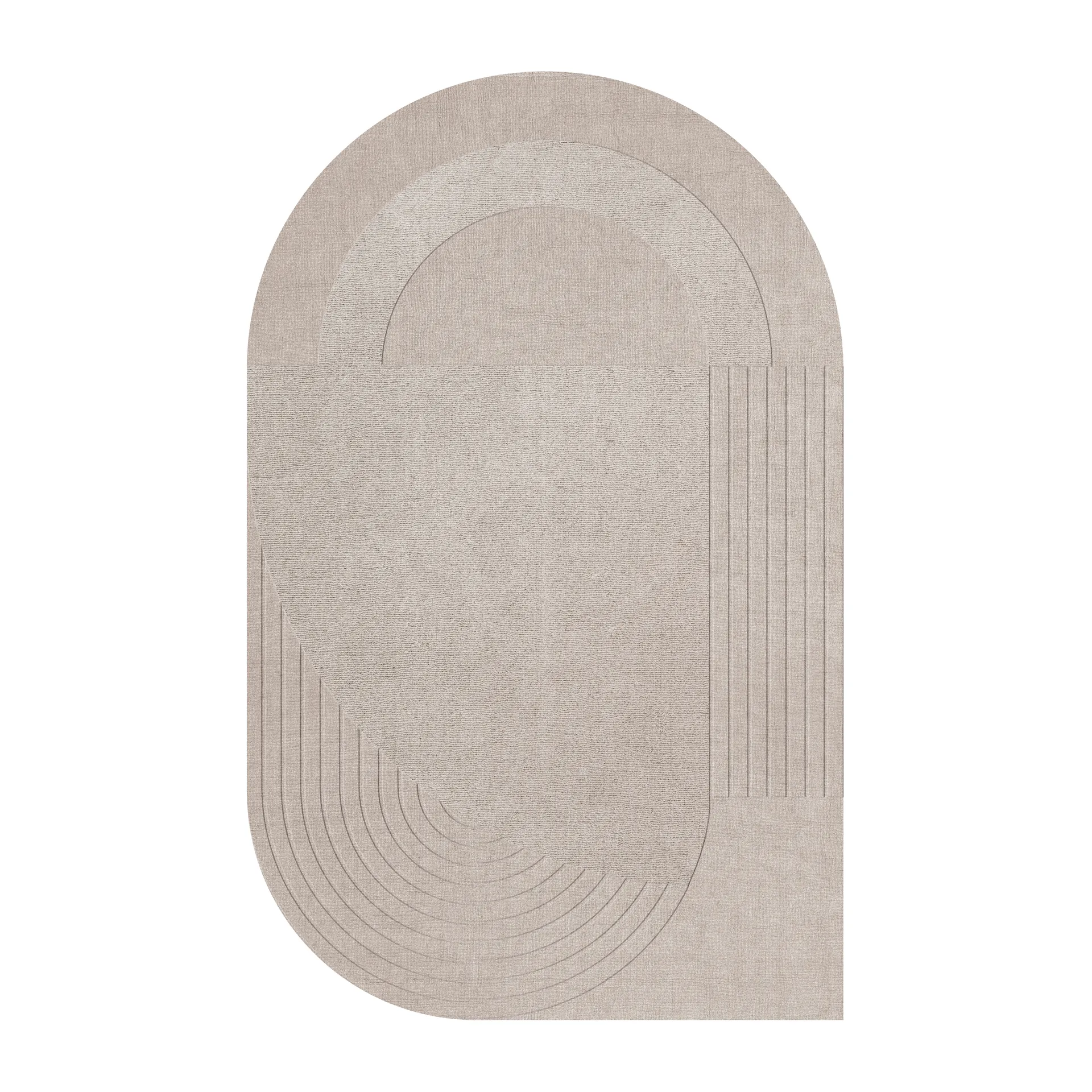 Circular wool carpet 220x350 cm, Light oatmeal Layered