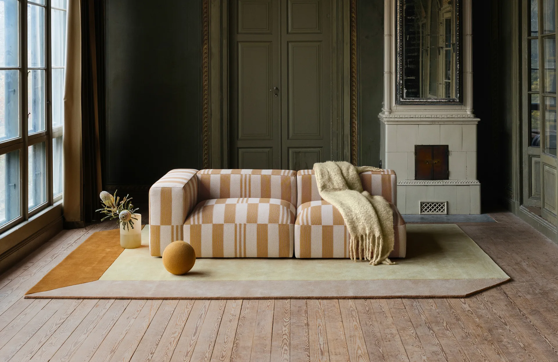 Teklan box wool rug, Yellows, 300x400 cm Layered