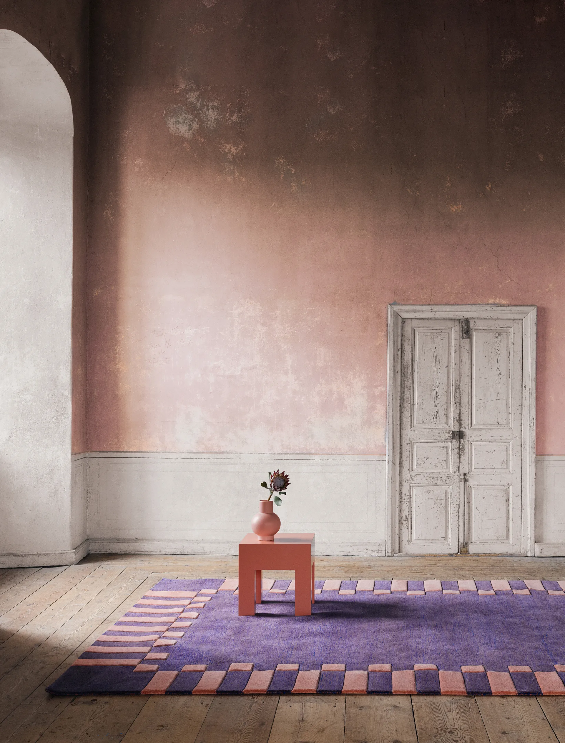 Teklan frame wool rug, Cobalt salmon, 200x300 cm Layered