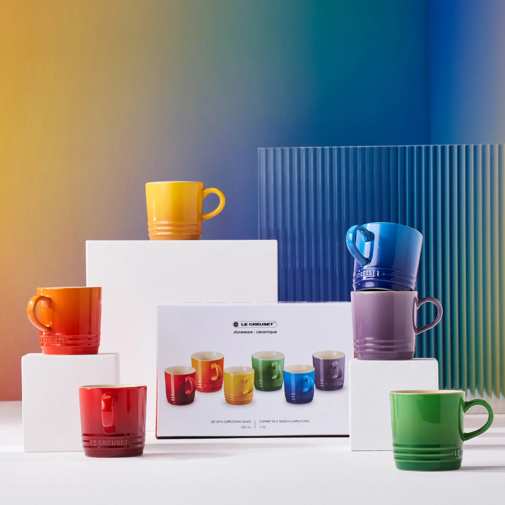 Signature stoneware coffee mug 6-piece, Rainbow Le Creuset