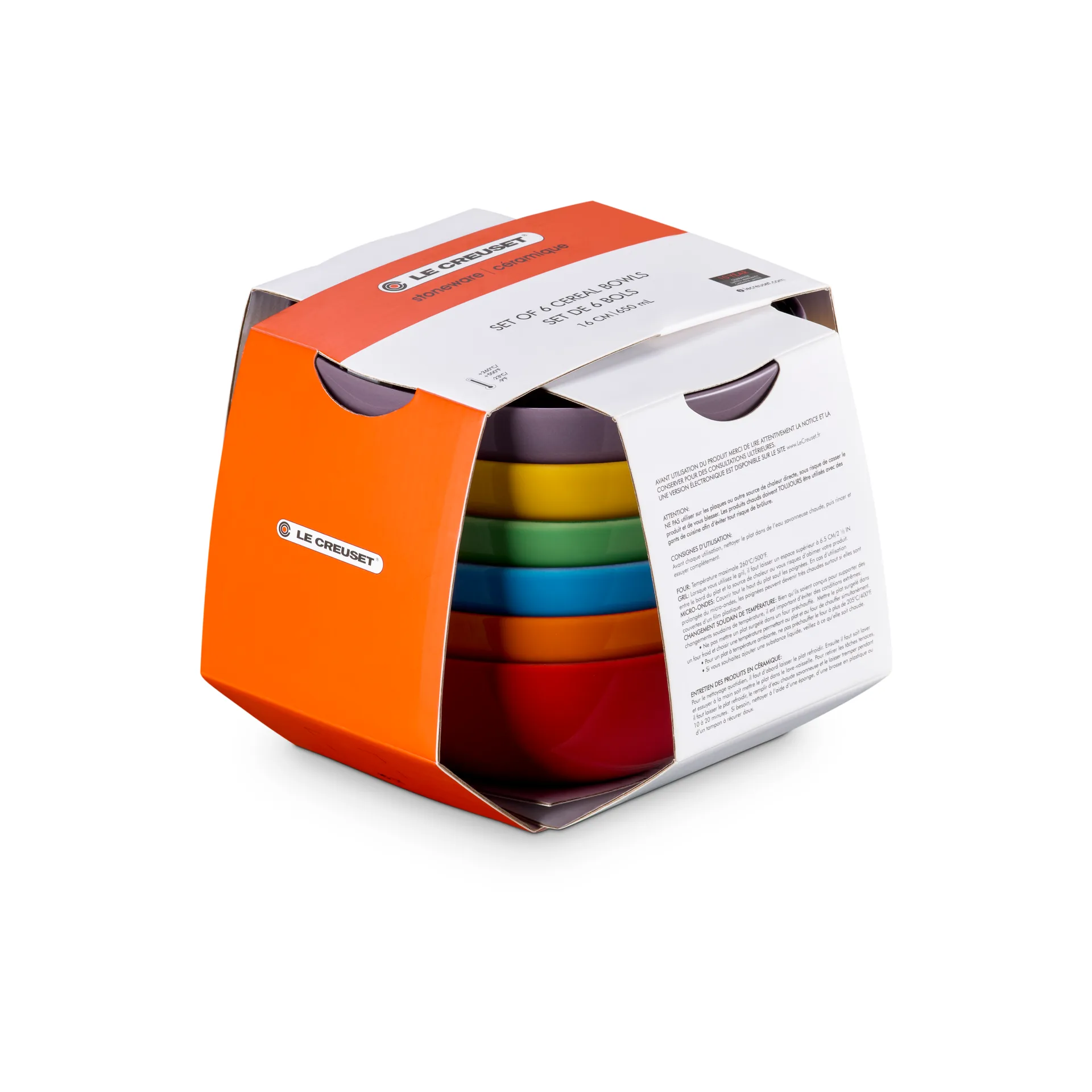 Signature stoneware deep plate set of 6, Rainbow Le Creuset