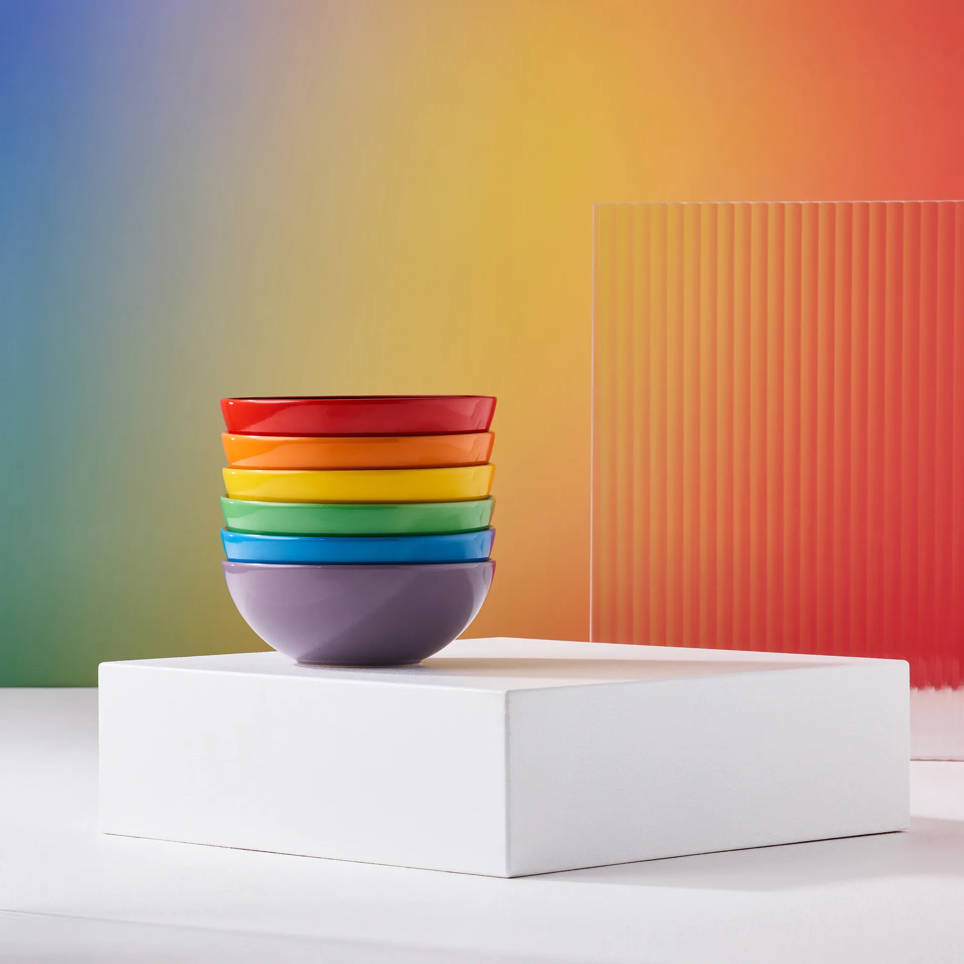 Signature stoneware deep plate set of 6, Rainbow Le Creuset