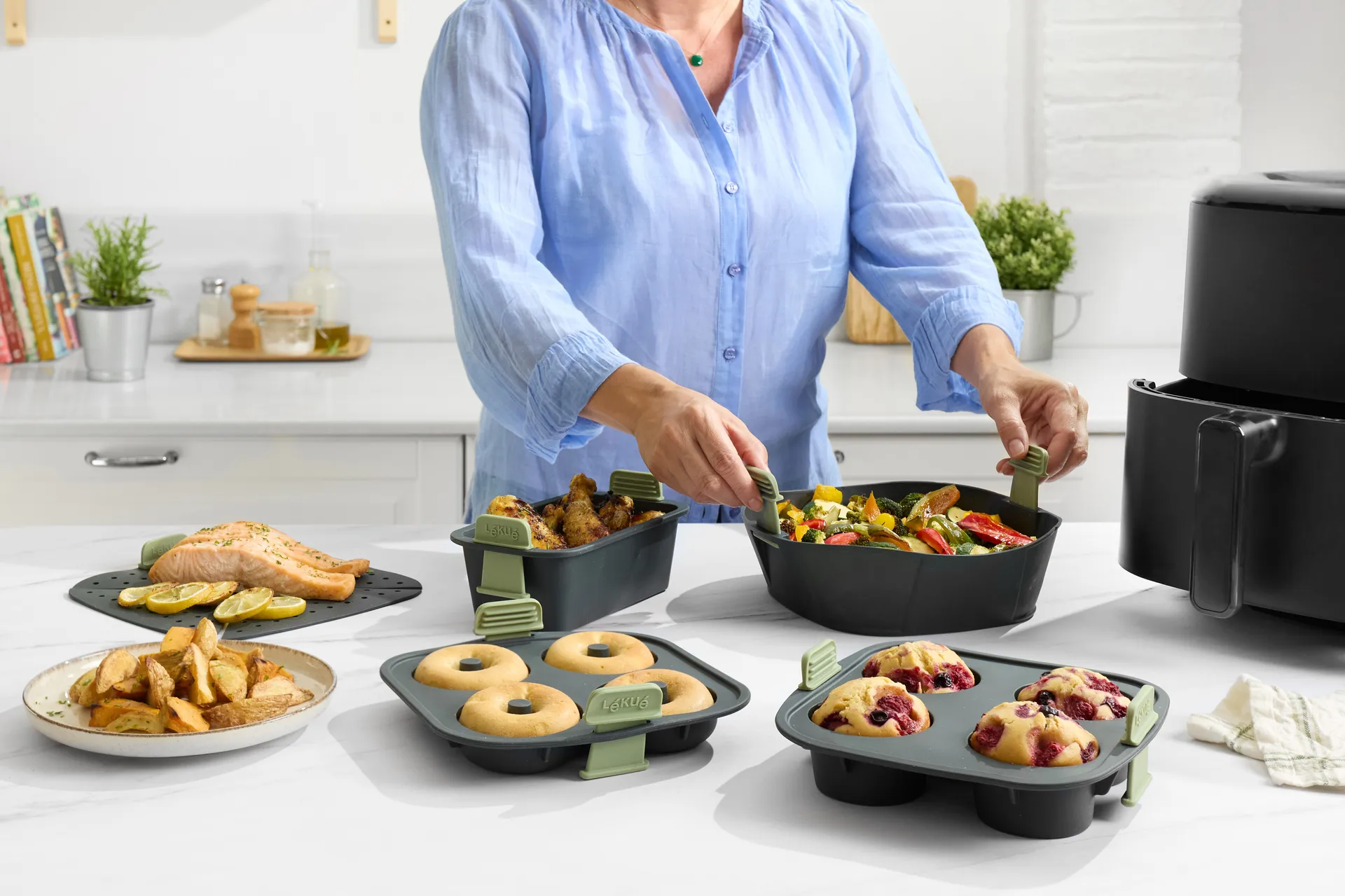 Lékué Air Fryer Muffin Mold 4 pcs, Grey Lékué