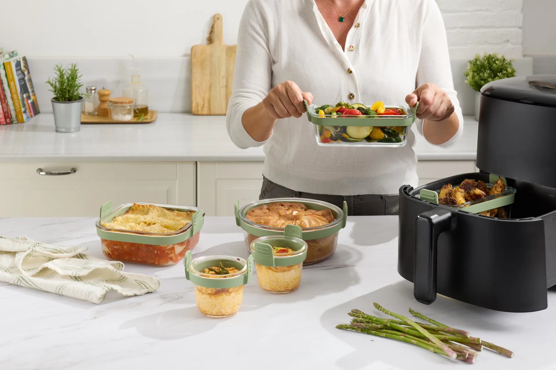 Lékué Air fryer rectangular glass dish 2-pack, Transparent Lékué