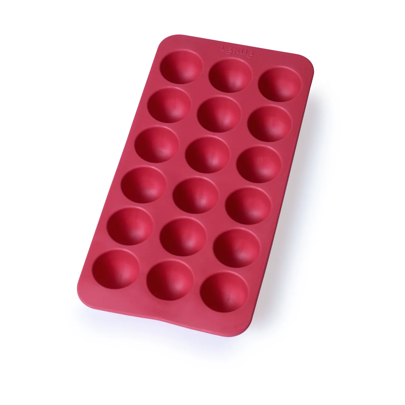 Lékué round ice cube mold silicone with lid, Red Lékué
