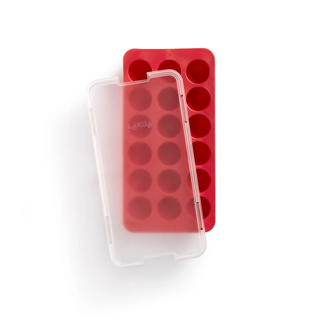 Lékué round ice cube mold silicone with lid, Red Lékué