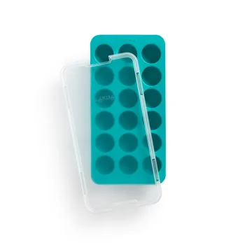 Lékué round ice cube mold silicone with lid - Turquoise - Lékué