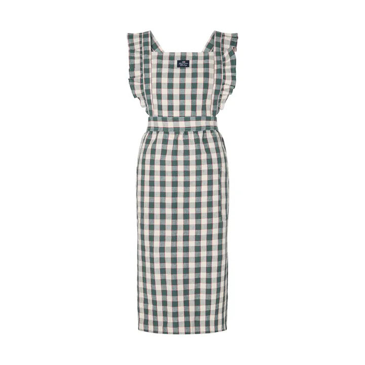 Checked cotton-linen apron - Green-Light beige-red - Lexington
