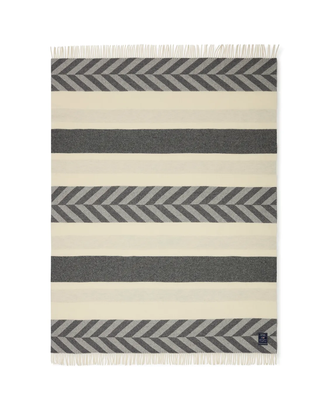 Herringbone Striped Recycled Wool throw 130x170 cm, Grey-off white Lexington
