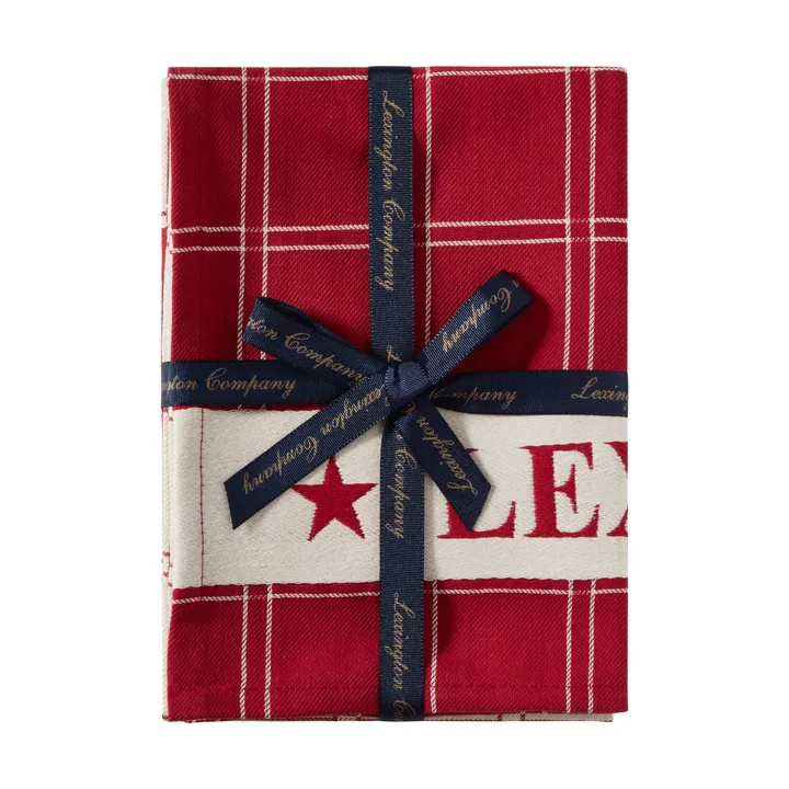 Jacquard-woven cotton kitchen towel - Red-white, 50x70 cm - Lexington