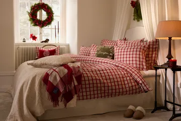 Red-beige Checked cotton flannel bedding set 2-piece - 50x60 cm, 150x210 cm - Lexington