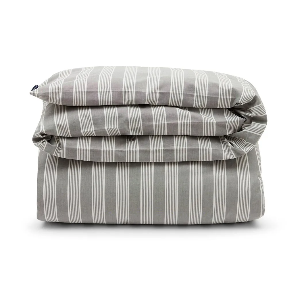 Striped lyocell and cotton duvet cover 220x220 cm, Gray/Off White Lexington