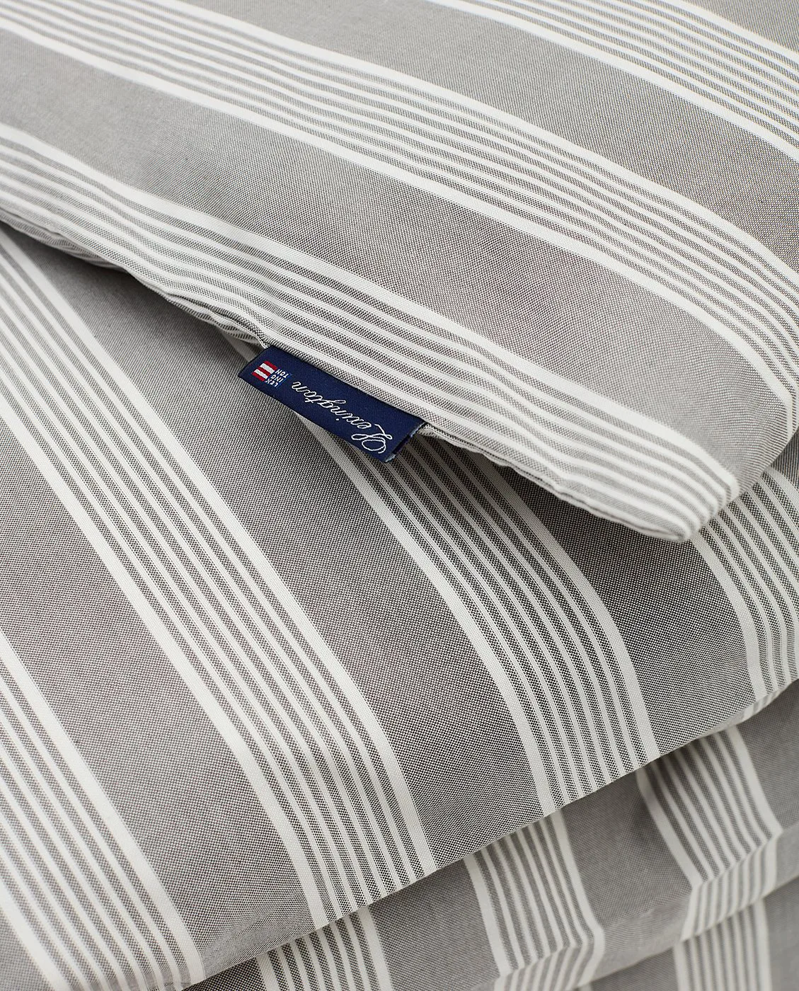 Striped lyocell and cotton duvet cover 220x220 cm, Gray/Off White Lexington