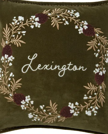 Wreath organic cotton velvet cushion cover 50x50 cm - Olive-brown-white - Lexington