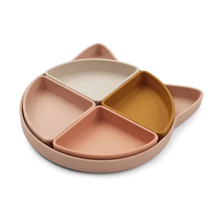 Arne children's plate + 4 bowls - Cat rose multi mix - Liewood