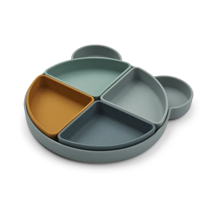 Arne children's plate + 4 bowls - Mr bear blue fog multi mix - Liewood