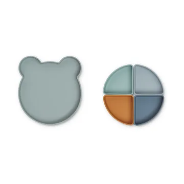Arne children's plate + 4 bowls - Mr bear blue fog multi mix - Liewood