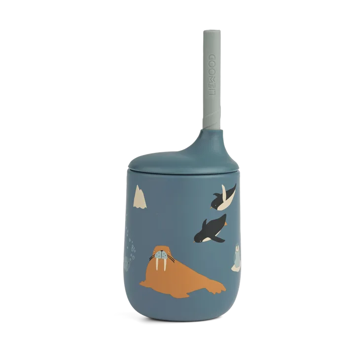 Ellis printed sippy cup with straw 23 cl - Arctic Sea-Ocean view - Liewood
