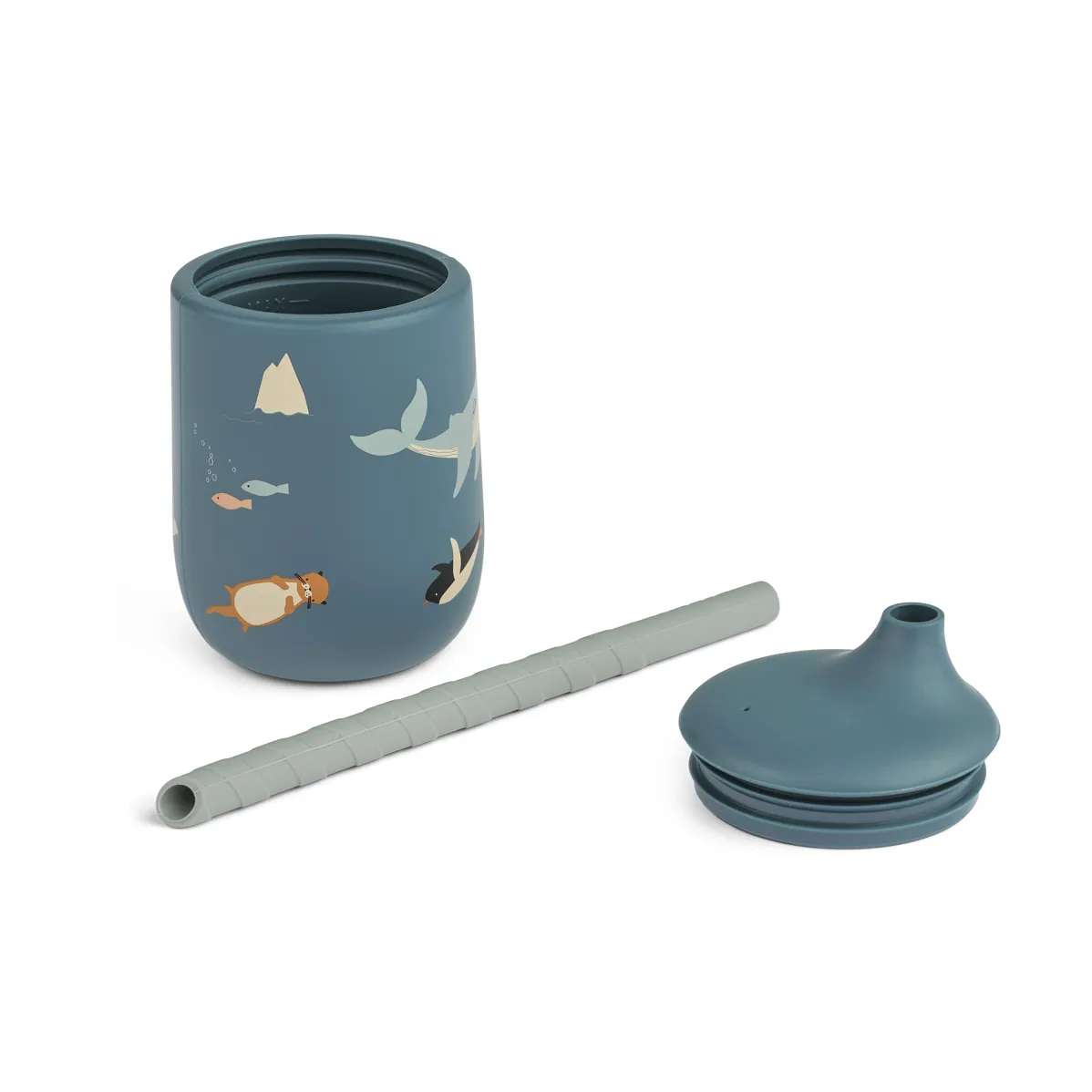 Ellis printed sippy cup with straw 23 cl, Arctic Sea-Ocean view Liewood