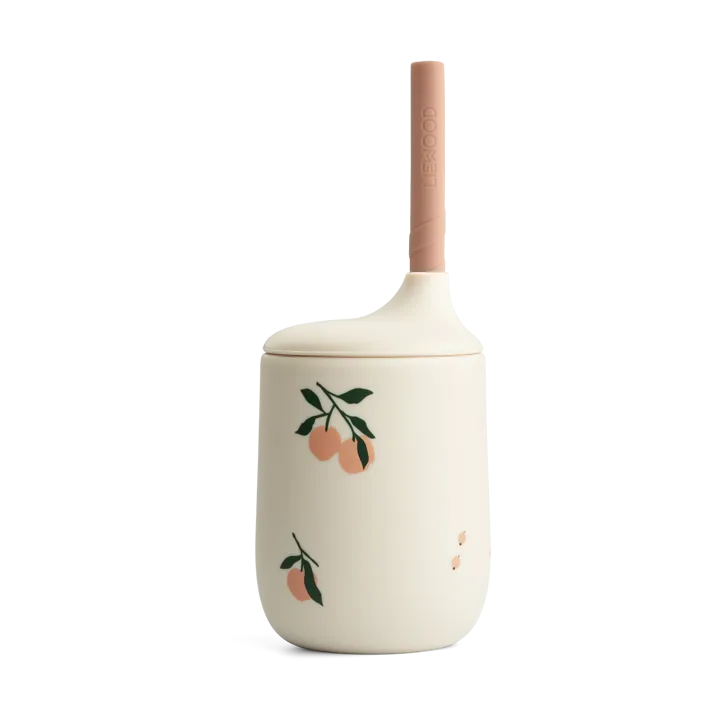 Ellis printed sippy cup with straw 23 cl - Peach-Sea shell mix - Liewood