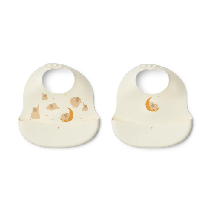 Ember printed bib 2 pieces - Elephant-Creme de la creme - Liewood