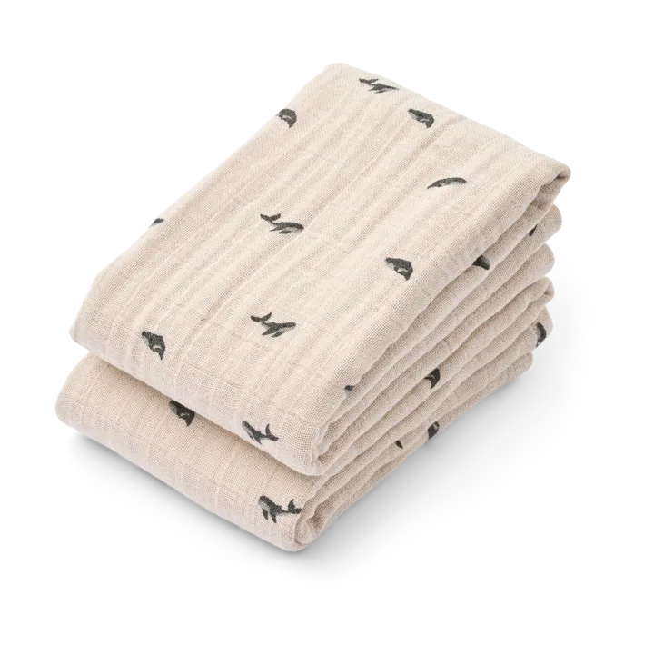 Lewis muslin blanket 2-pack 65x65 cm - Mini whale-Sandy - Liewood