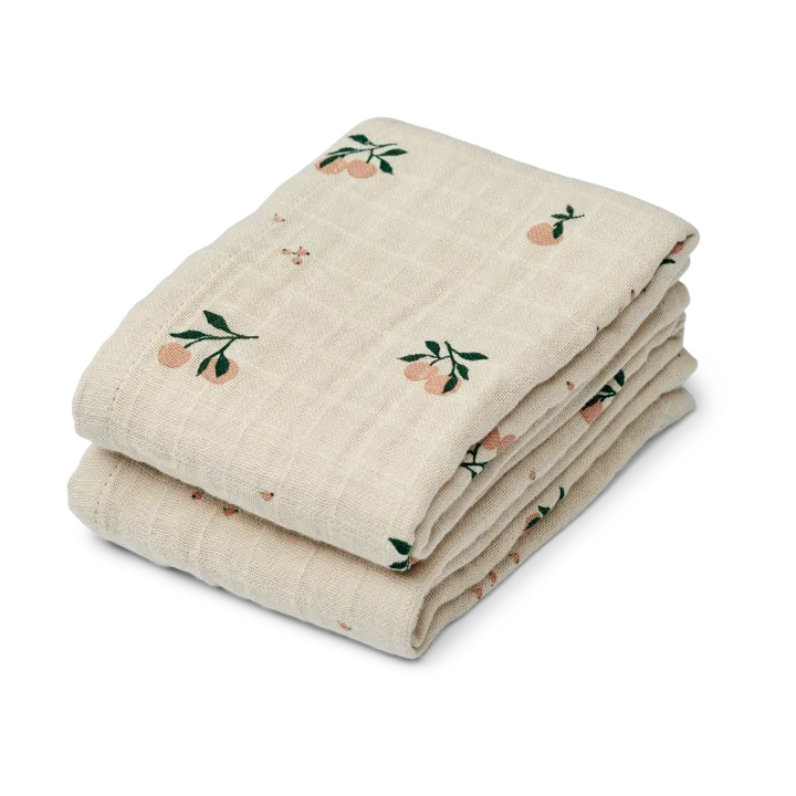 Lewis muslin blanket 2-pack 65x65 cm - Peach-Sea shell mix - Liewood