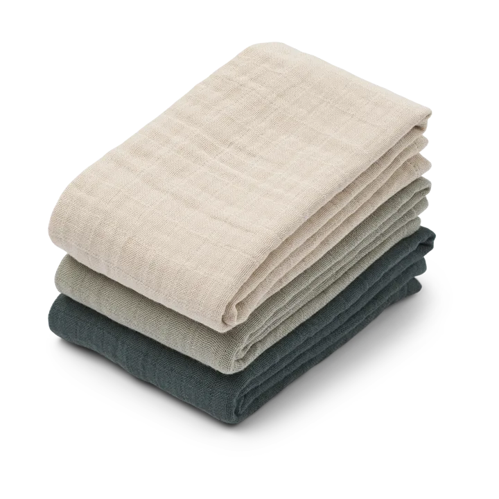 Lewis muslin blanket 3 pieces 65x65 cm - Dove blue mix - Liewood
