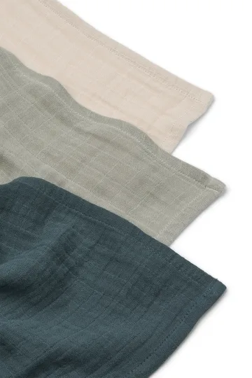 Lewis muslin blanket 3 pieces 65x65 cm - Dove blue mix - Liewood