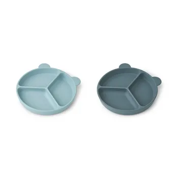 Stacy divided children's plate 2-pack - Sea blue-Whale blue - Liewood