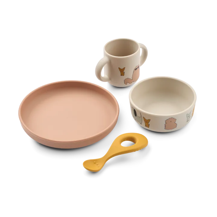 Vivi printed dinnerware set 4 pieces. - Cats and Dogs-Sandy - Liewood