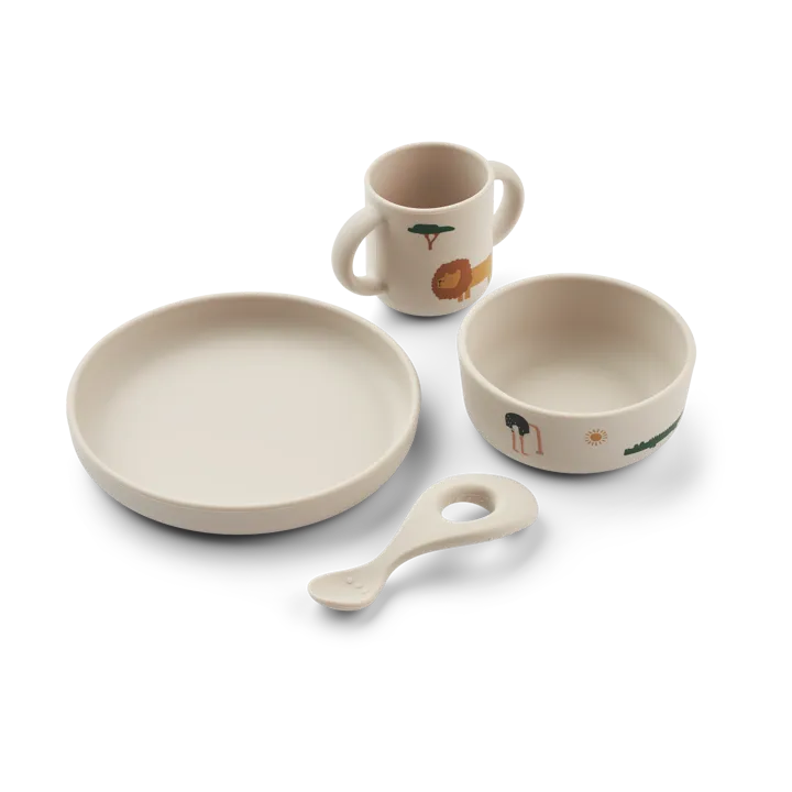 Vivi printed dinnerware set 4 pieces. - Safari sandy mix - Liewood