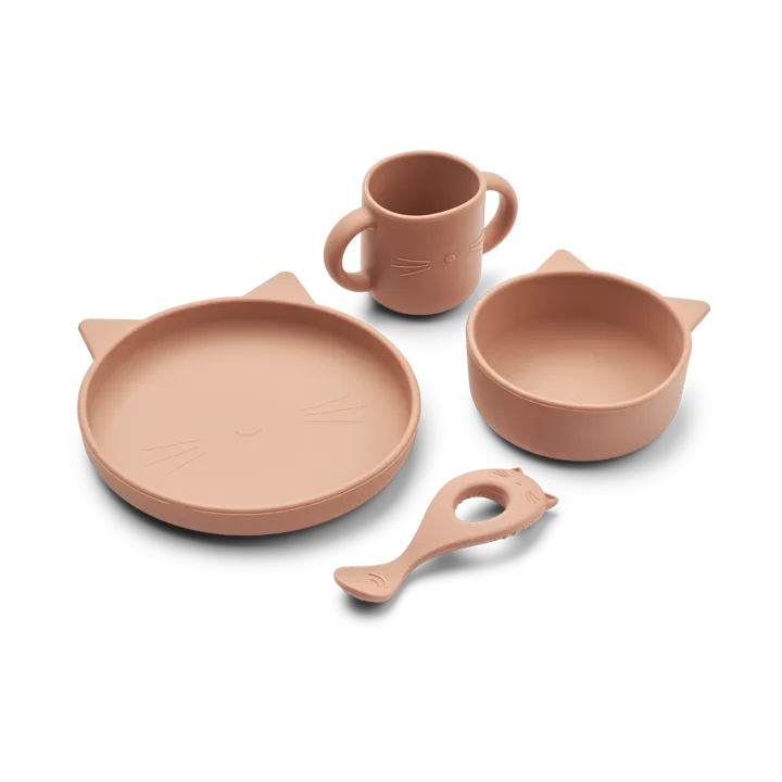 Vivi serve set silicone 4 pieces - Cat dark rose - Liewood