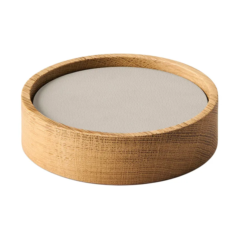 Wood Box coaster set, Nature-oak, circle, S, Nupo oyster white, 9 pieces LIND DNA
