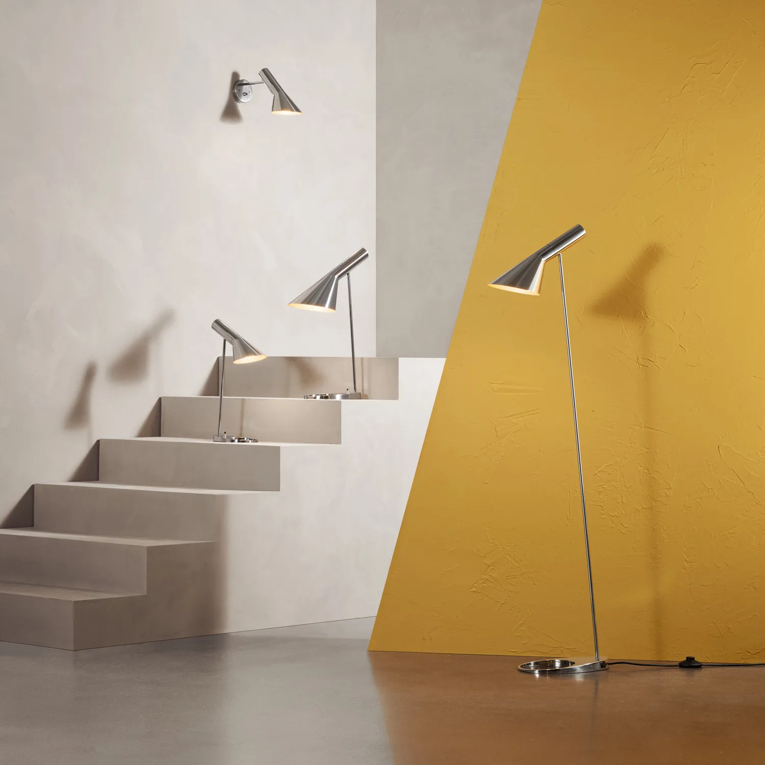 AJ floor lamp, Polished stainless steel Louis Poulsen