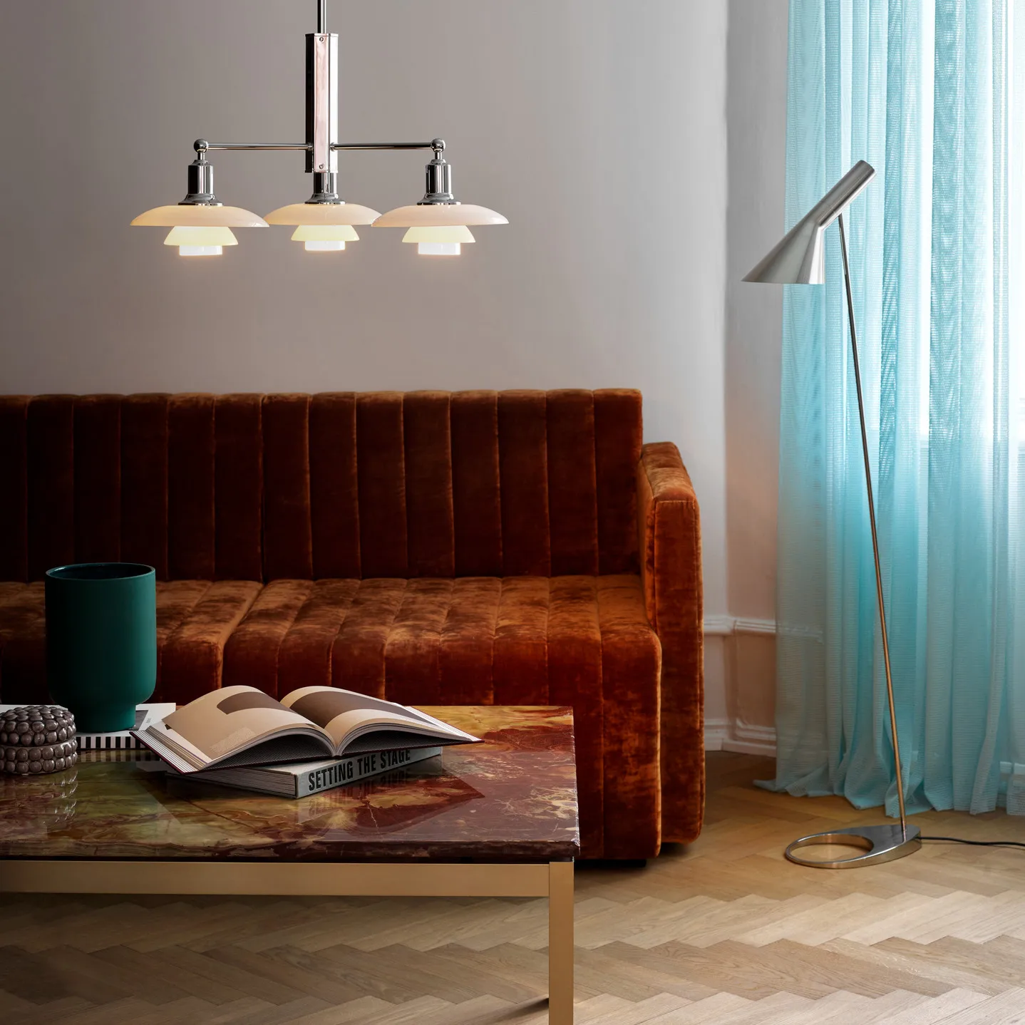 AJ floor lamp, Polished stainless steel Louis Poulsen