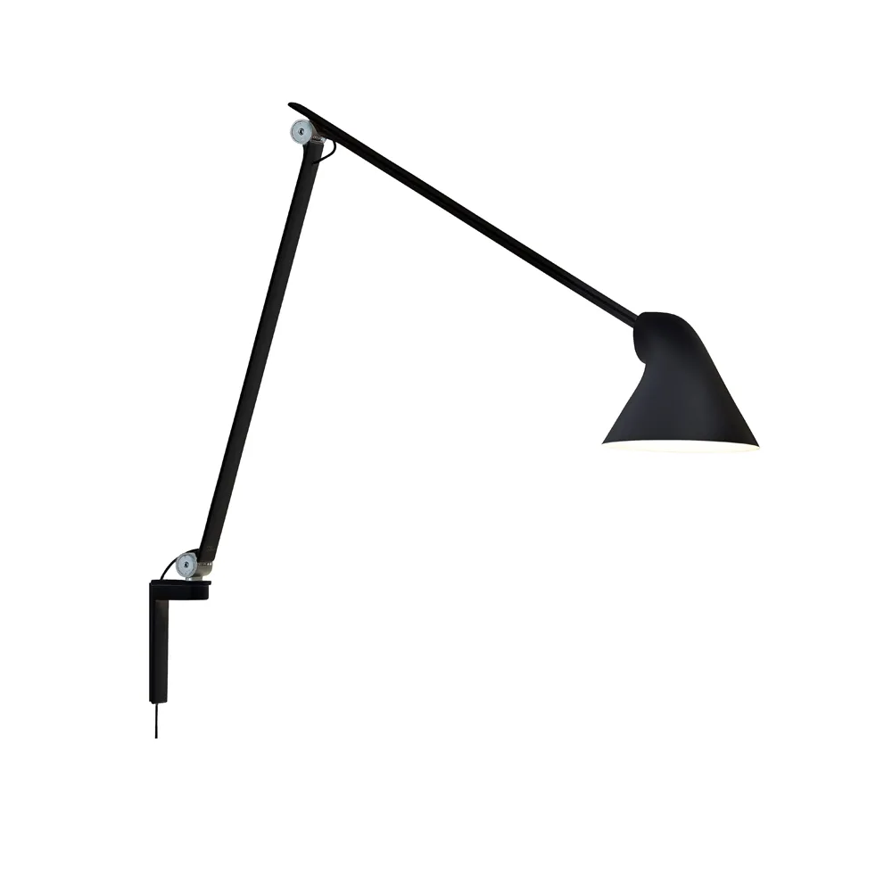 NJP wall lamp, Black, long arm, LED, 3000k Louis Poulsen