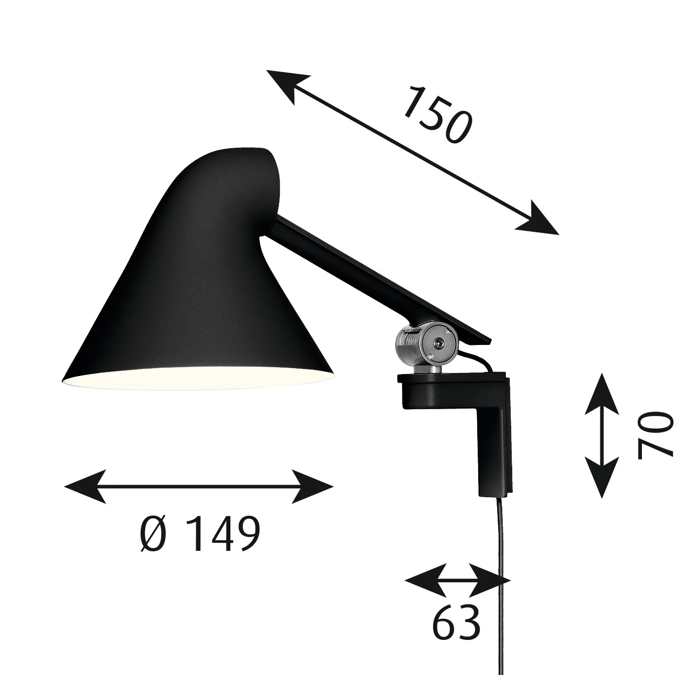 NJP wall lamp short arm, Black Louis Poulsen