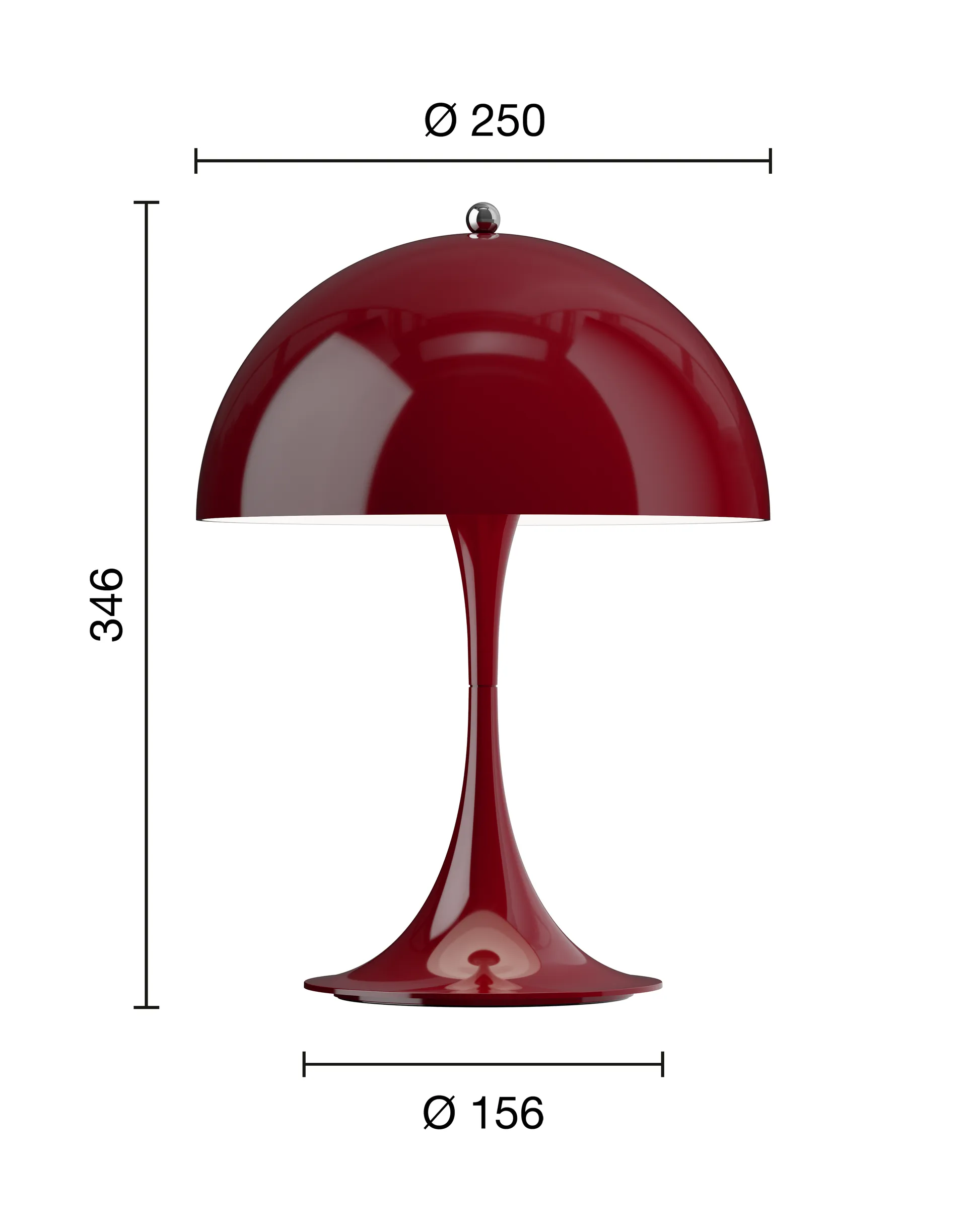Panthella 250 portable table lamp V3, Opaque burgundy Louis Poulsen
