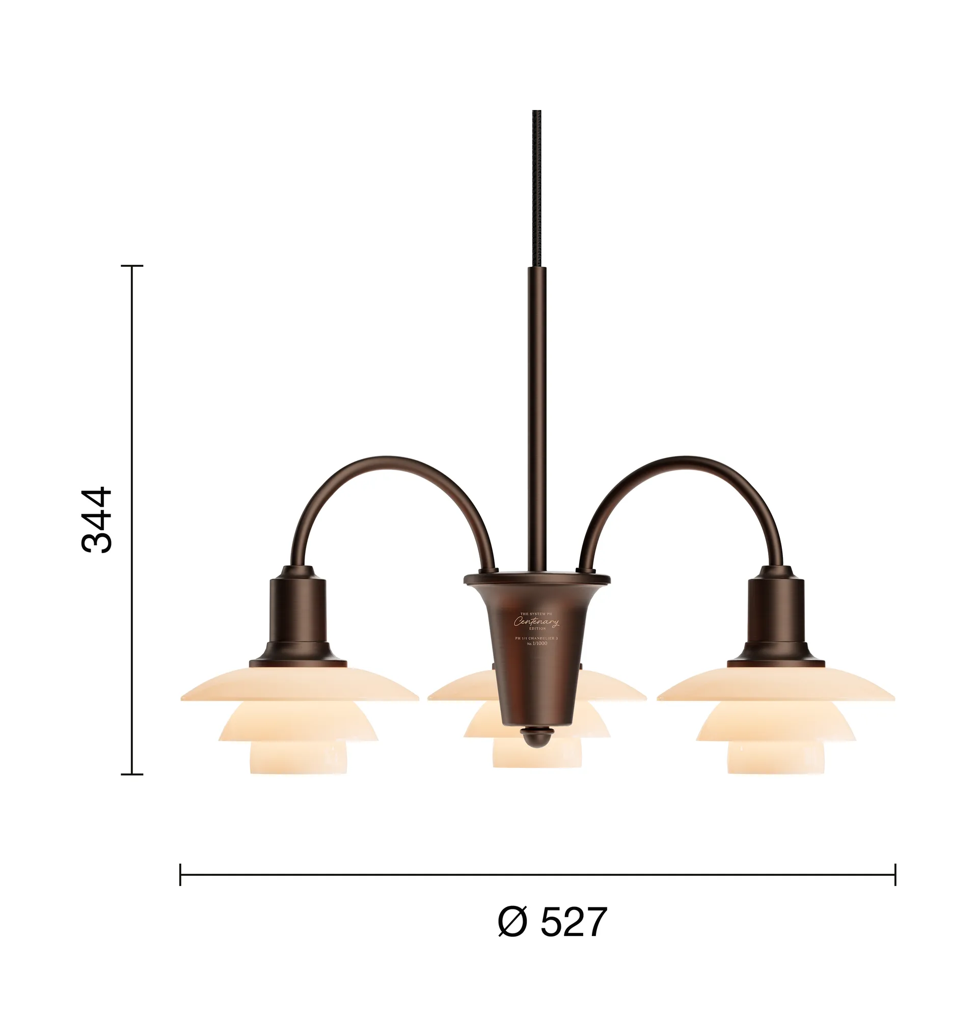 PH 1/1 Chandelier Centenary Edition chandelier, Brass-dusty terracotta, 3 arms Louis Poulsen