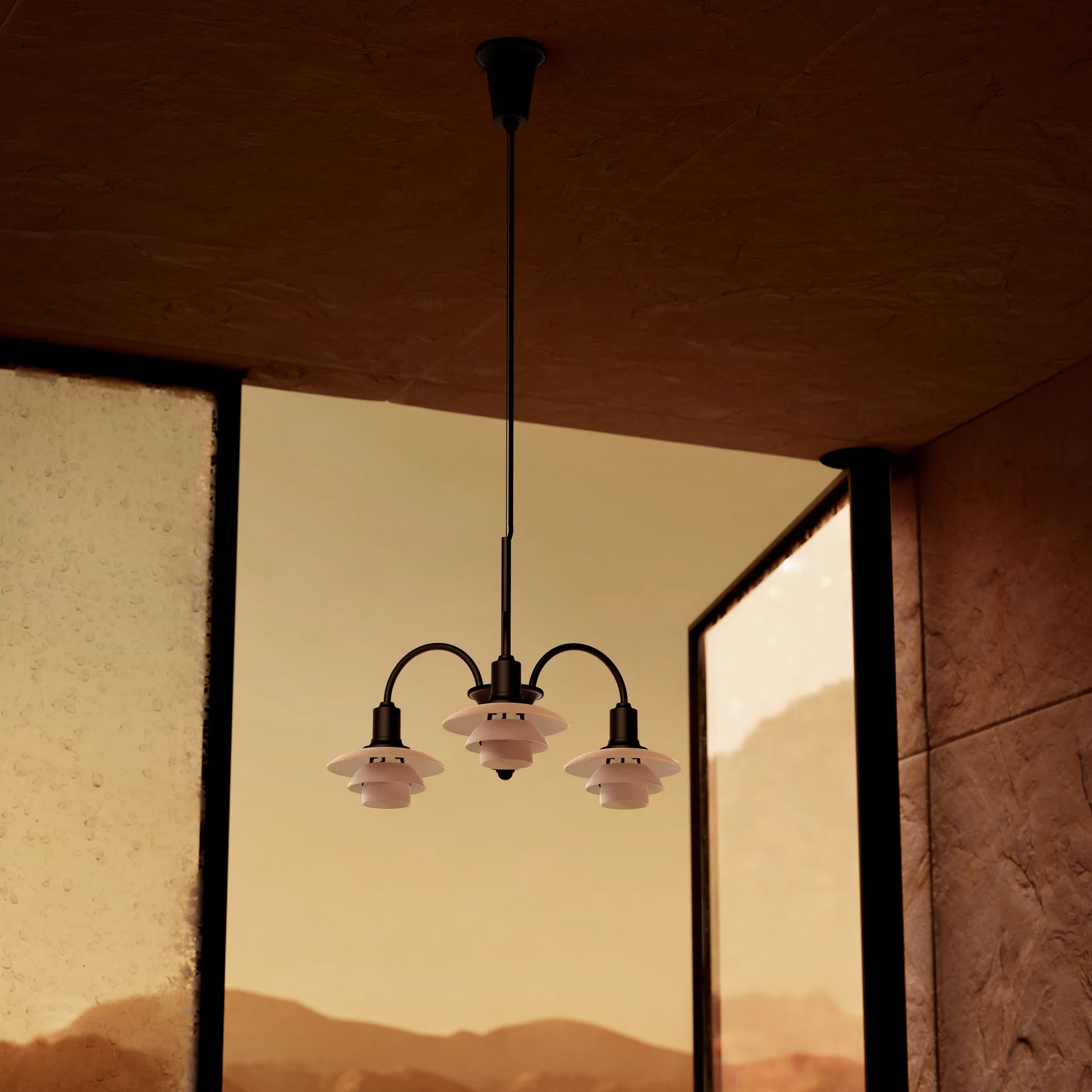 PH 1/1 Chandelier Centenary Edition chandelier, Brass-dusty terracotta, 3 arms Louis Poulsen