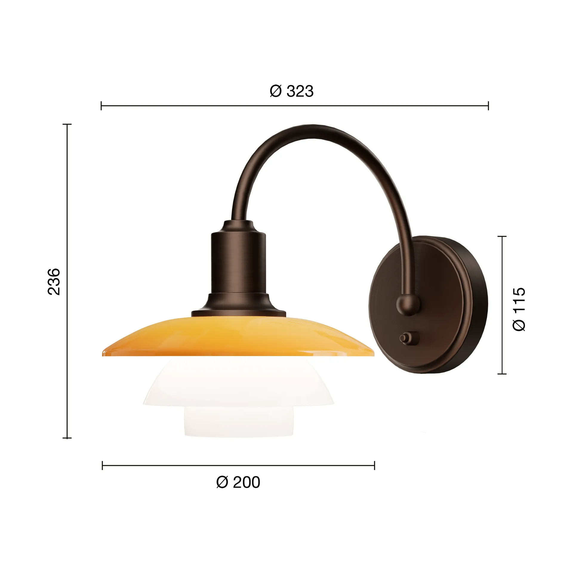 PH 2/2 Centenary Edition wall lamp, Amber-opal white, quick installation Louis Poulsen