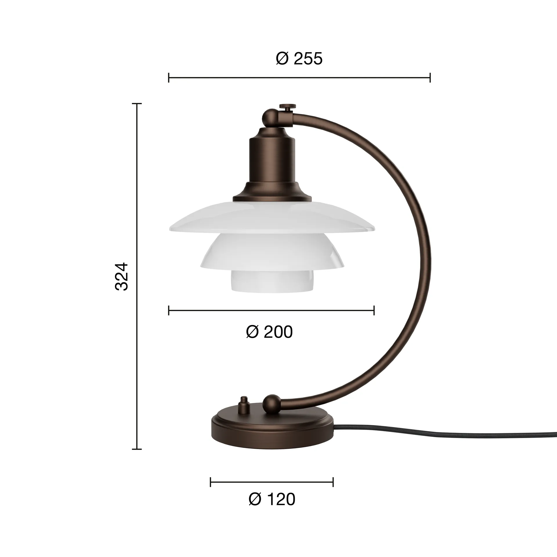 PH 2/2 Luna table lamp, Aged brass-opal glass Louis Poulsen